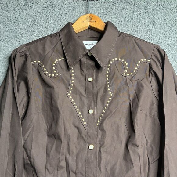 WRANGLER x YELLOW ROSE by Kendra Scott Rodeo Shirt Women M Brown Studded Western - Picture 2 of 12